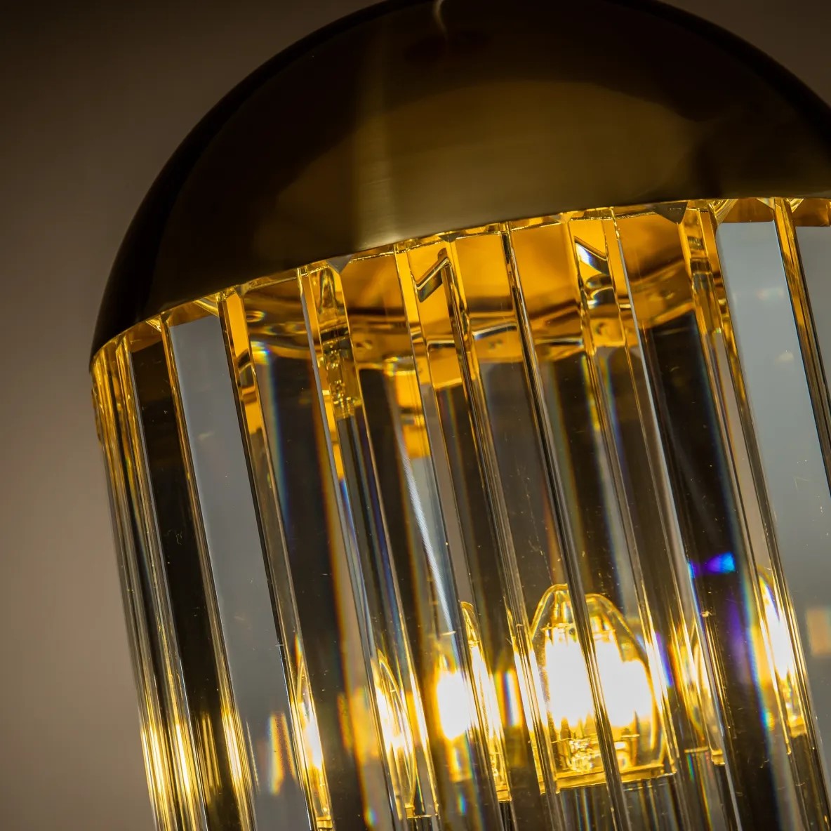 close up of brass pendant light top