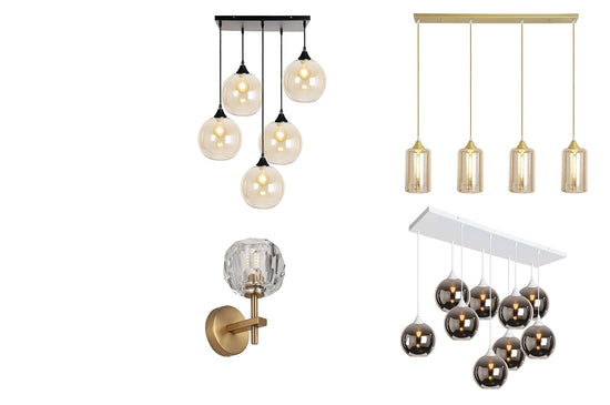 Collection of four pendant lights on a white background