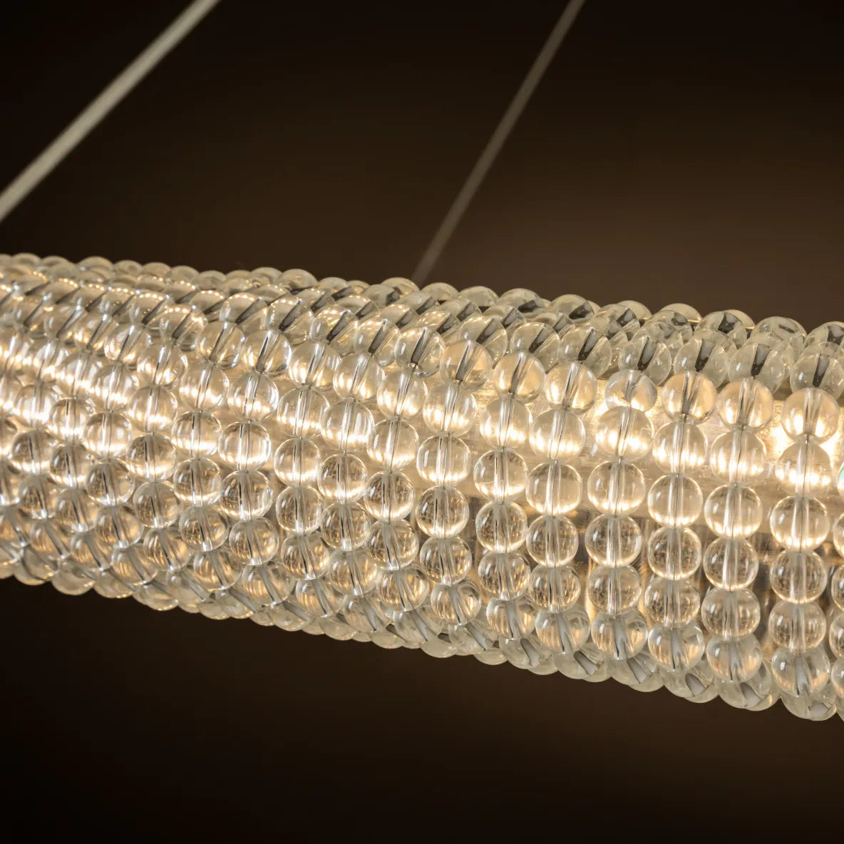 close up of crystal beaded pendant light