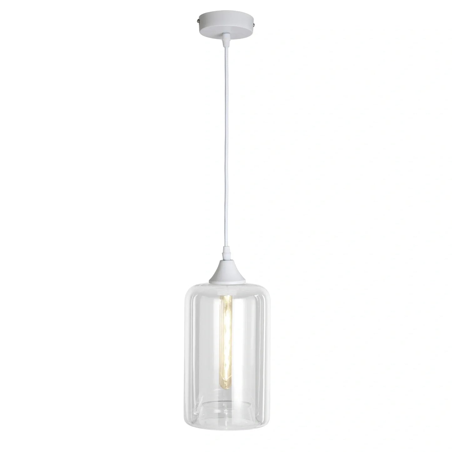 Murano 1 Light White Pendant Slim Cylinder
