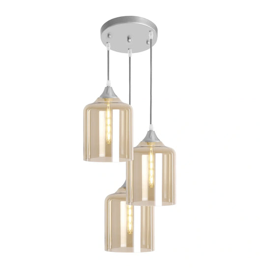 Murano 3 Light Silver Pendant With Extra Large Cylinder Glass Shades