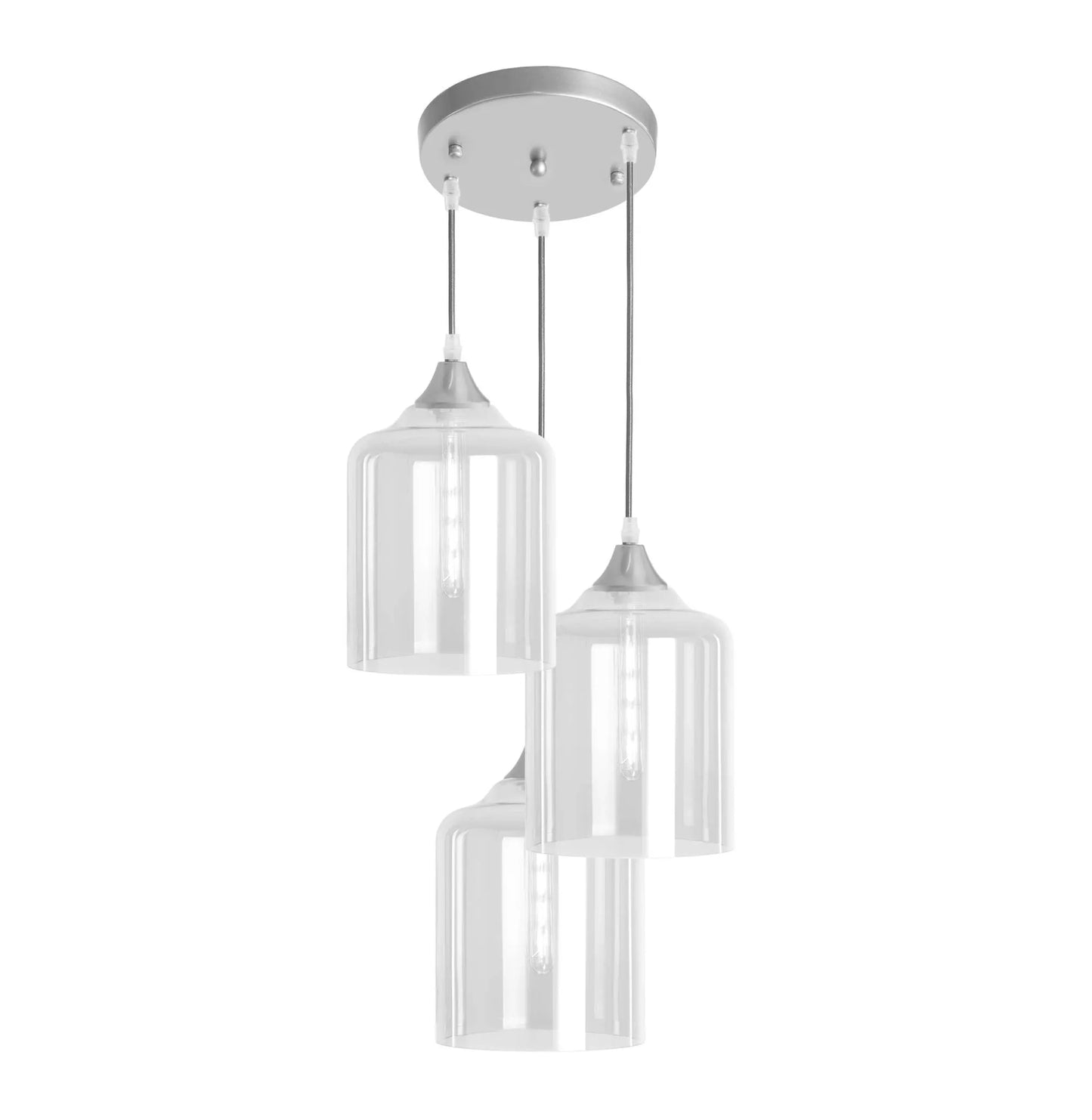 Murano 3 Light Silver Pendant With Extra Large Cylinder Glass Shades