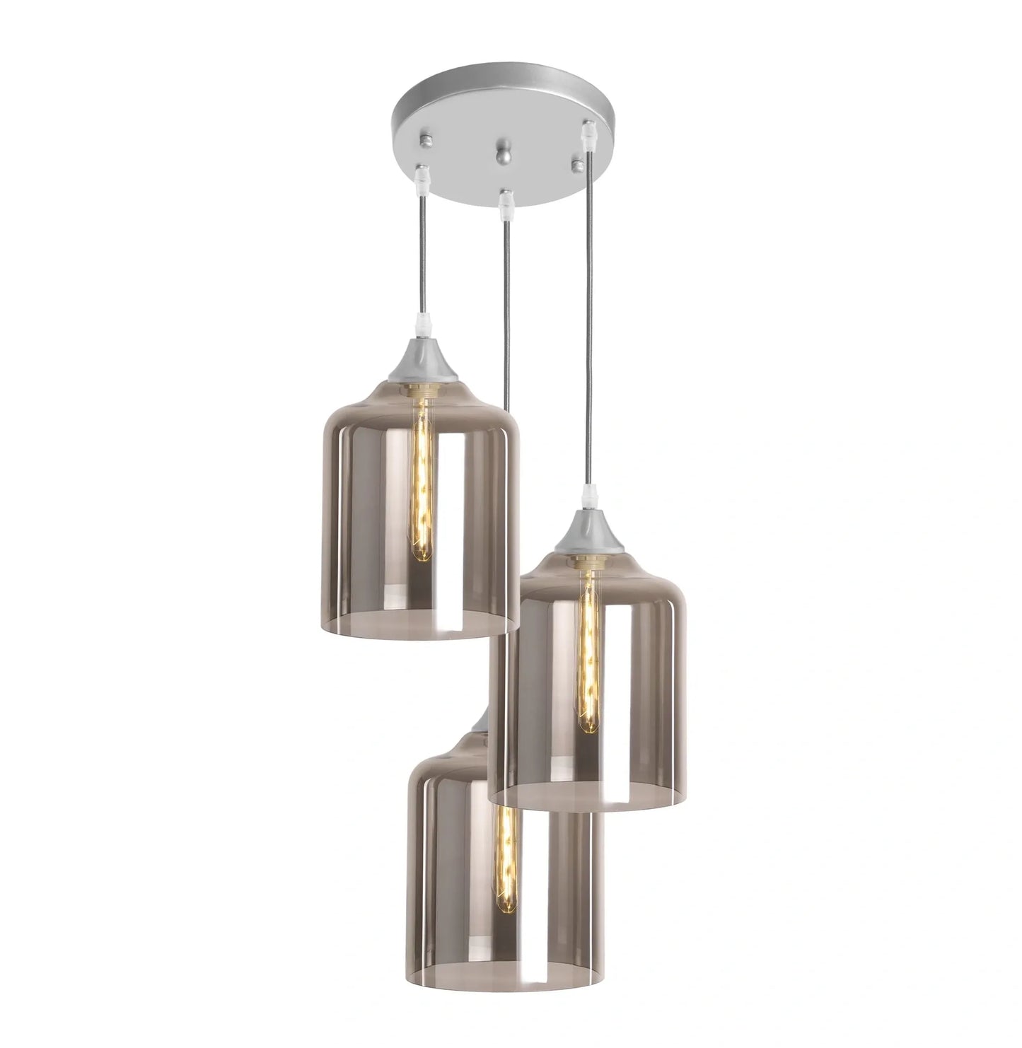 Murano 3 Light Silver Pendant With Extra Large Cylinder Glass Shades