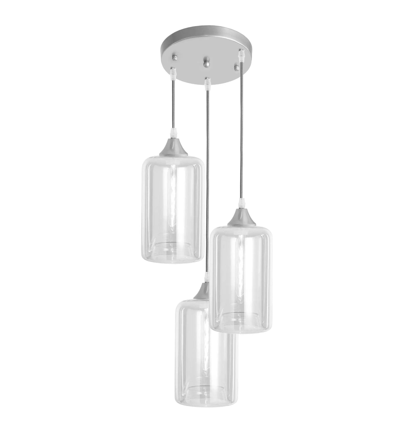 Murano 3 Light Silver Pendant With Cylinder Glass Shades