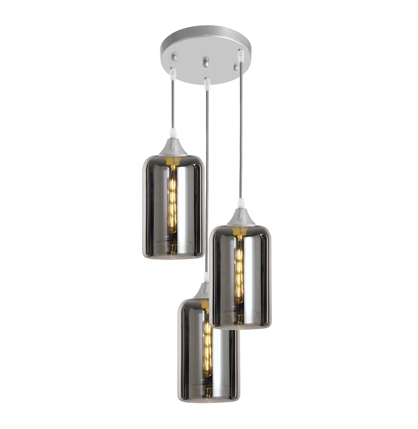 Murano 3 Light Silver Pendant With Cylinder Glass Shades