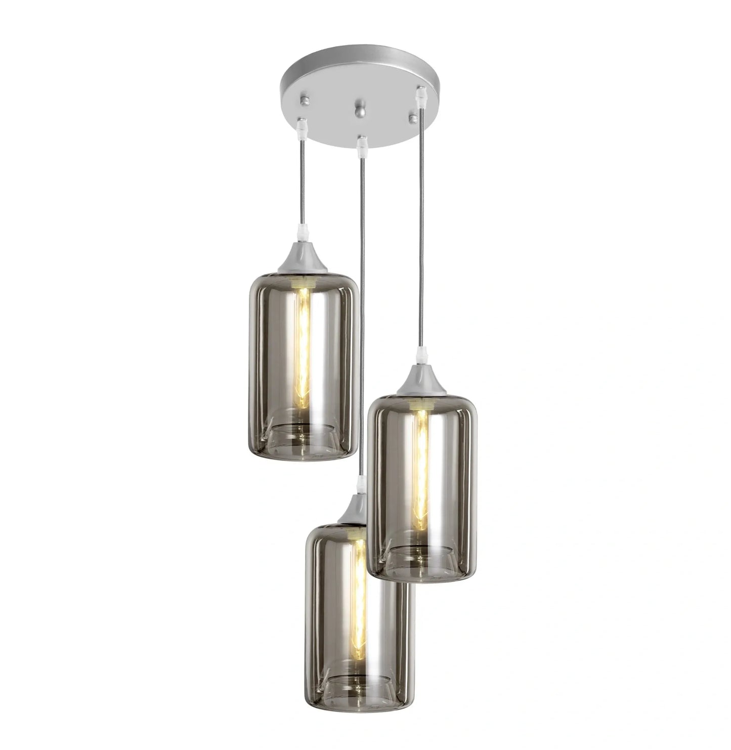 Murano 3 Light Silver Pendant With Cylinder Glass Shades