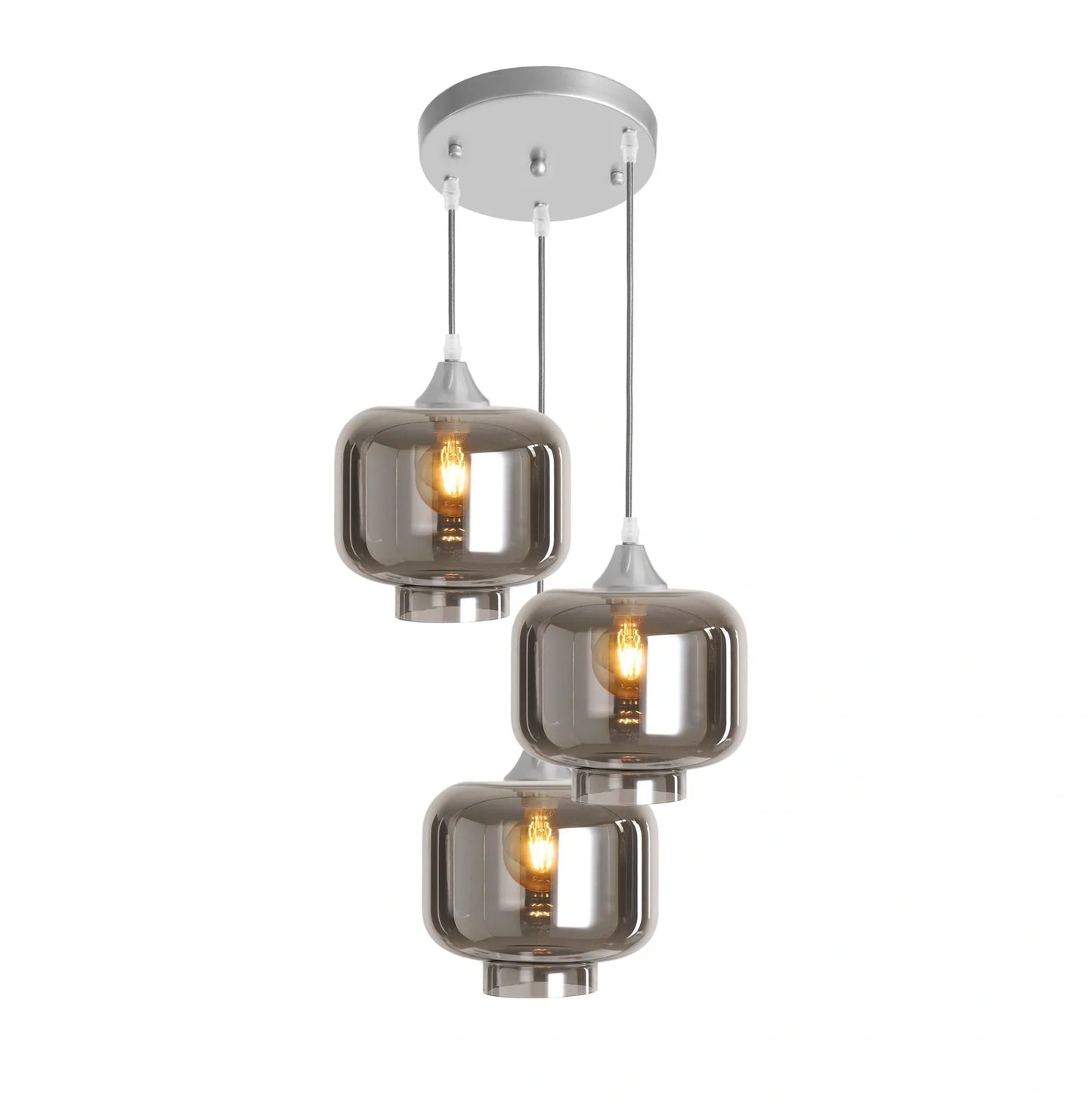 Murano 3 Light Silver Pendant With 3 Round Glass Shades