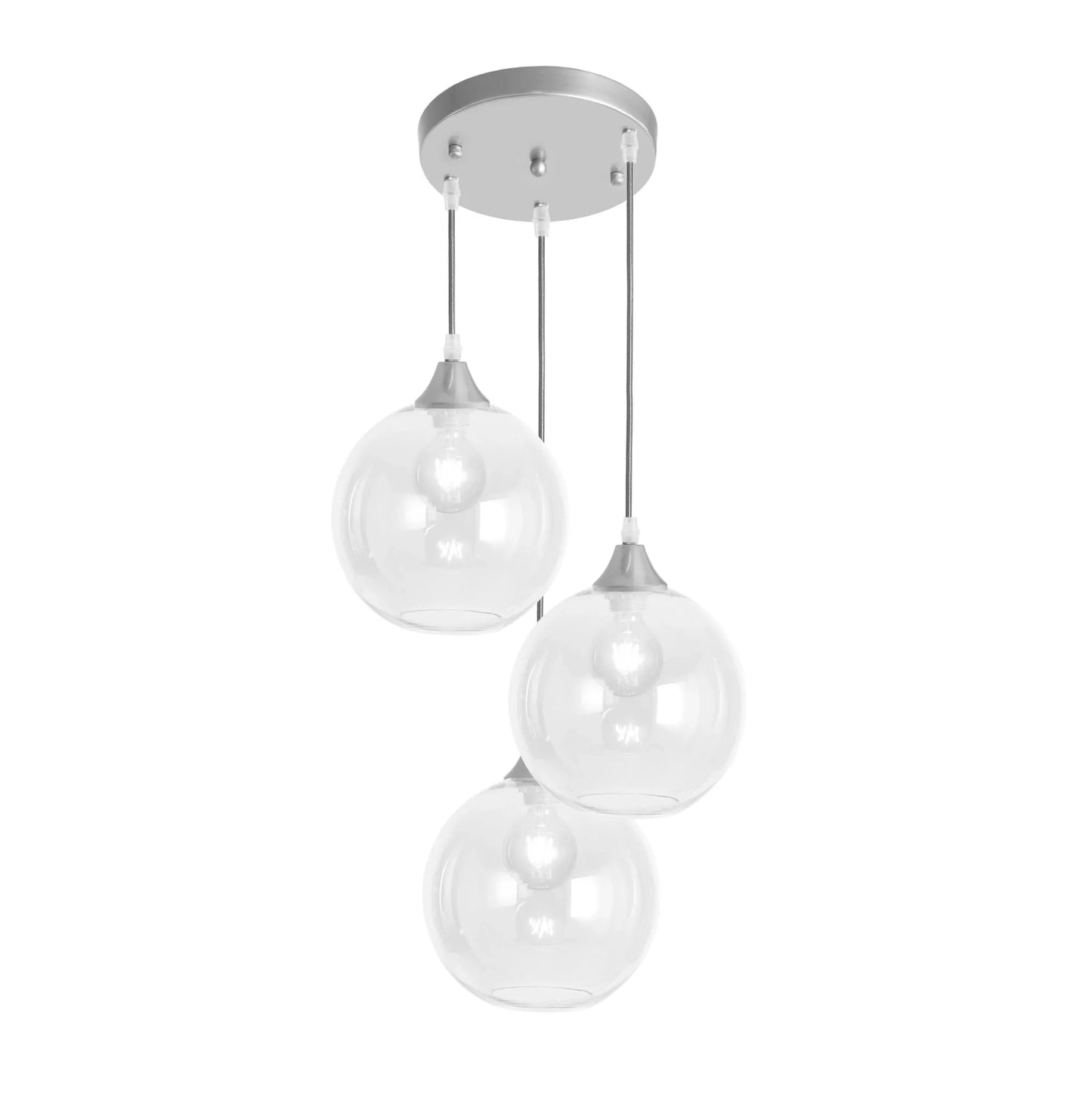 Murano 3 Light Silver Pendant With Globe Glass Shades