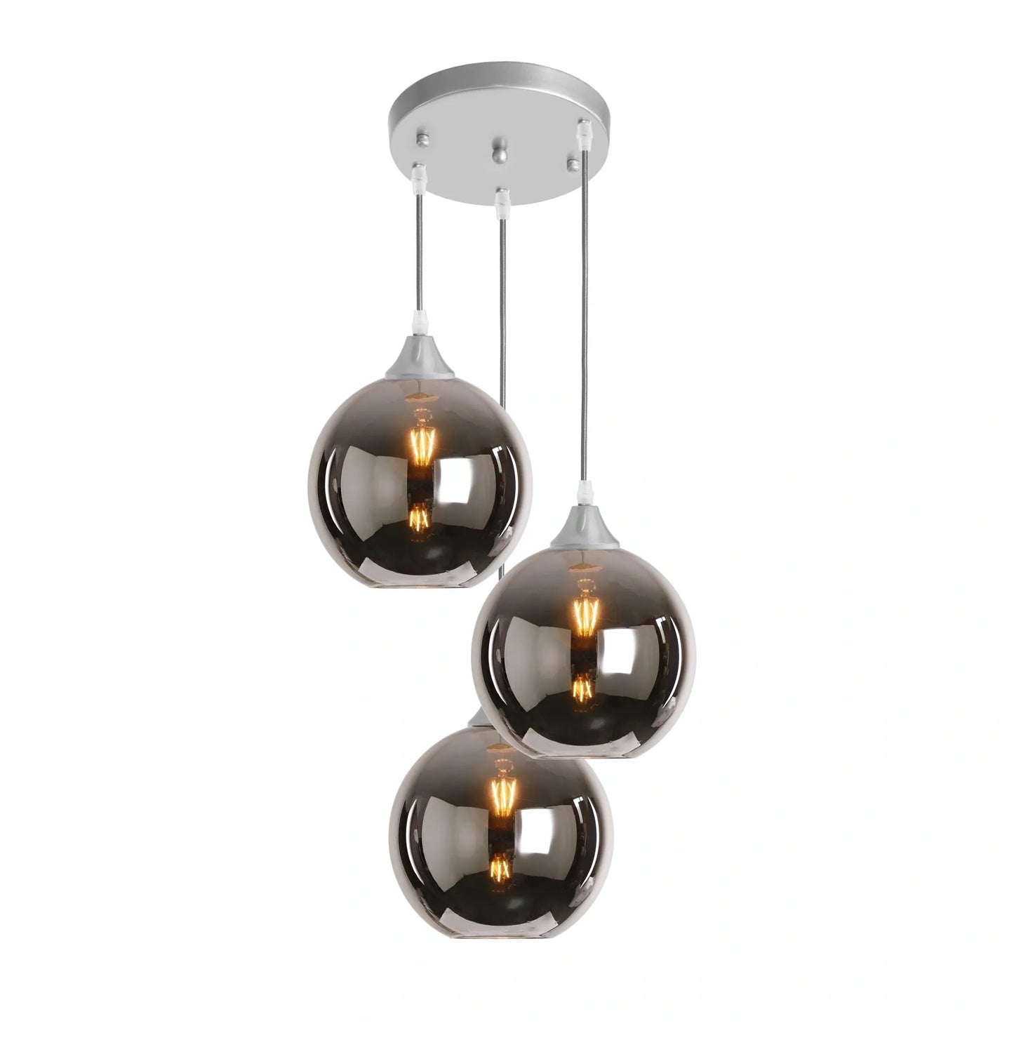 Murano 3 Light Silver Pendant With Globe Glass Shades
