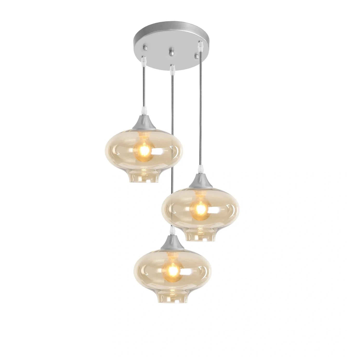 Murano 3 Light Silver Pendant With Teardrop Glass Shades