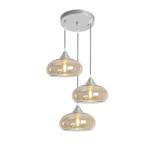 Murano 3 Light Silver Pendant With Mushroom Glass Shades
