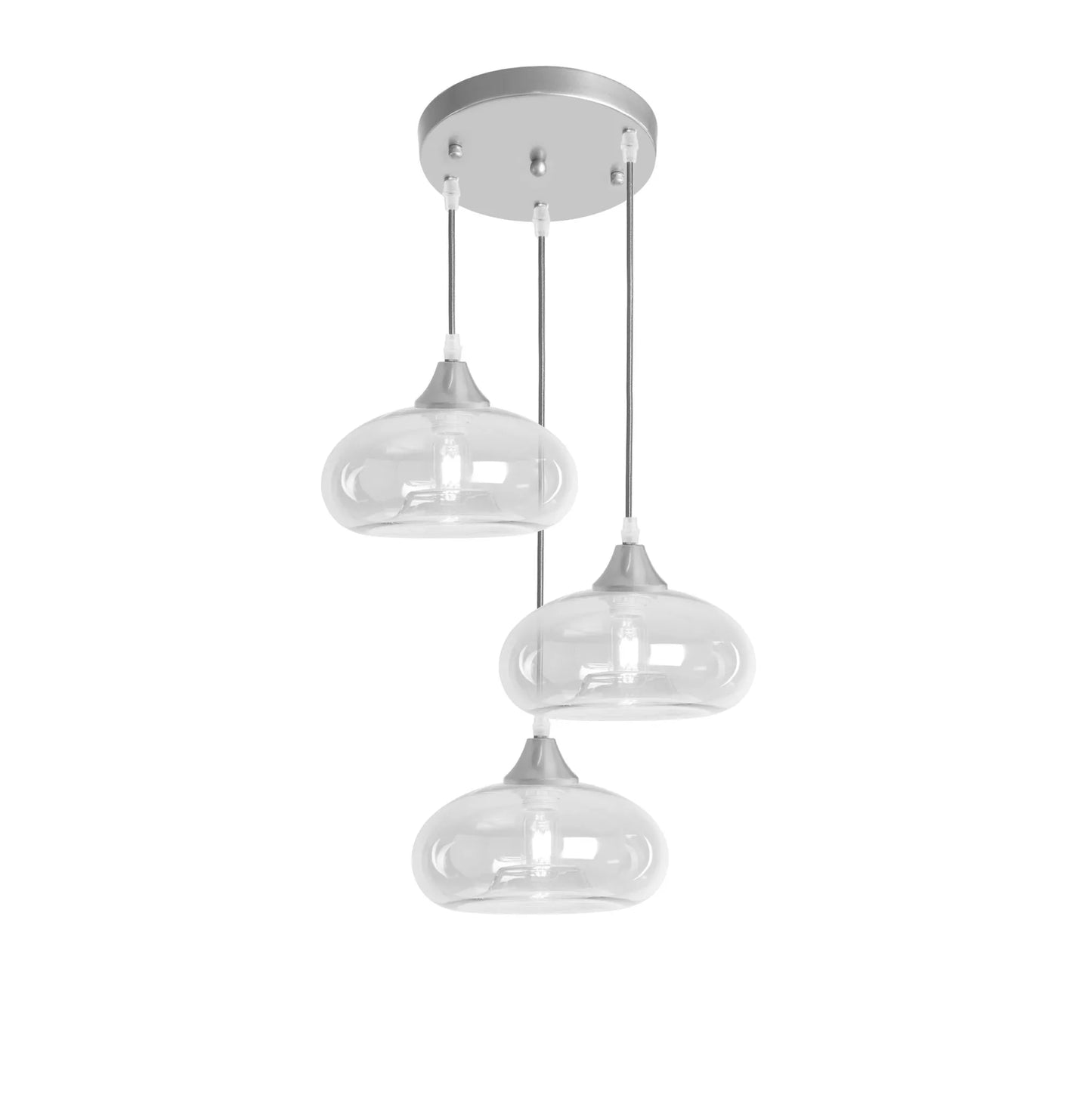 Murano 3 Light Silver Pendant With Mushroom Glass Shades