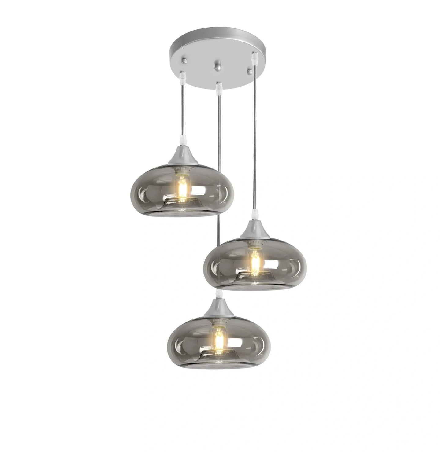 Murano 3 Light Silver Pendant With Mushroom Glass Shades