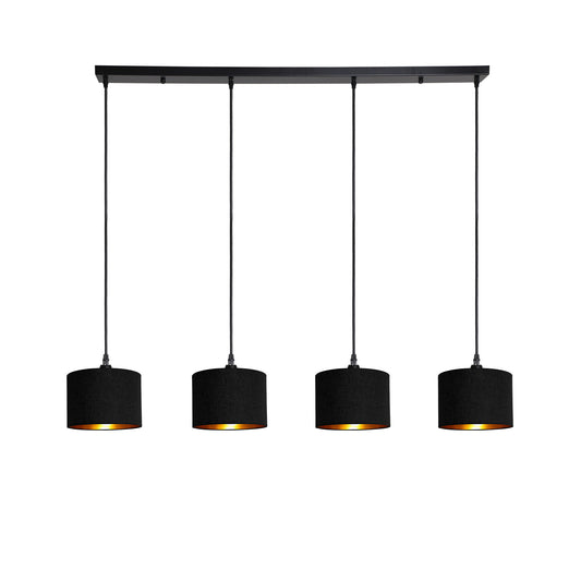 Murano 4 Light Black bar with woven hand made fabric shades