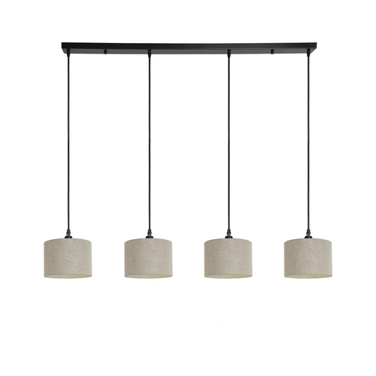 Murano 4 Light Pendant with 4 x hand made fabric shades