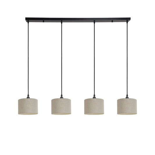 Murano 4 Light Black bar with woven hand made fabric shades