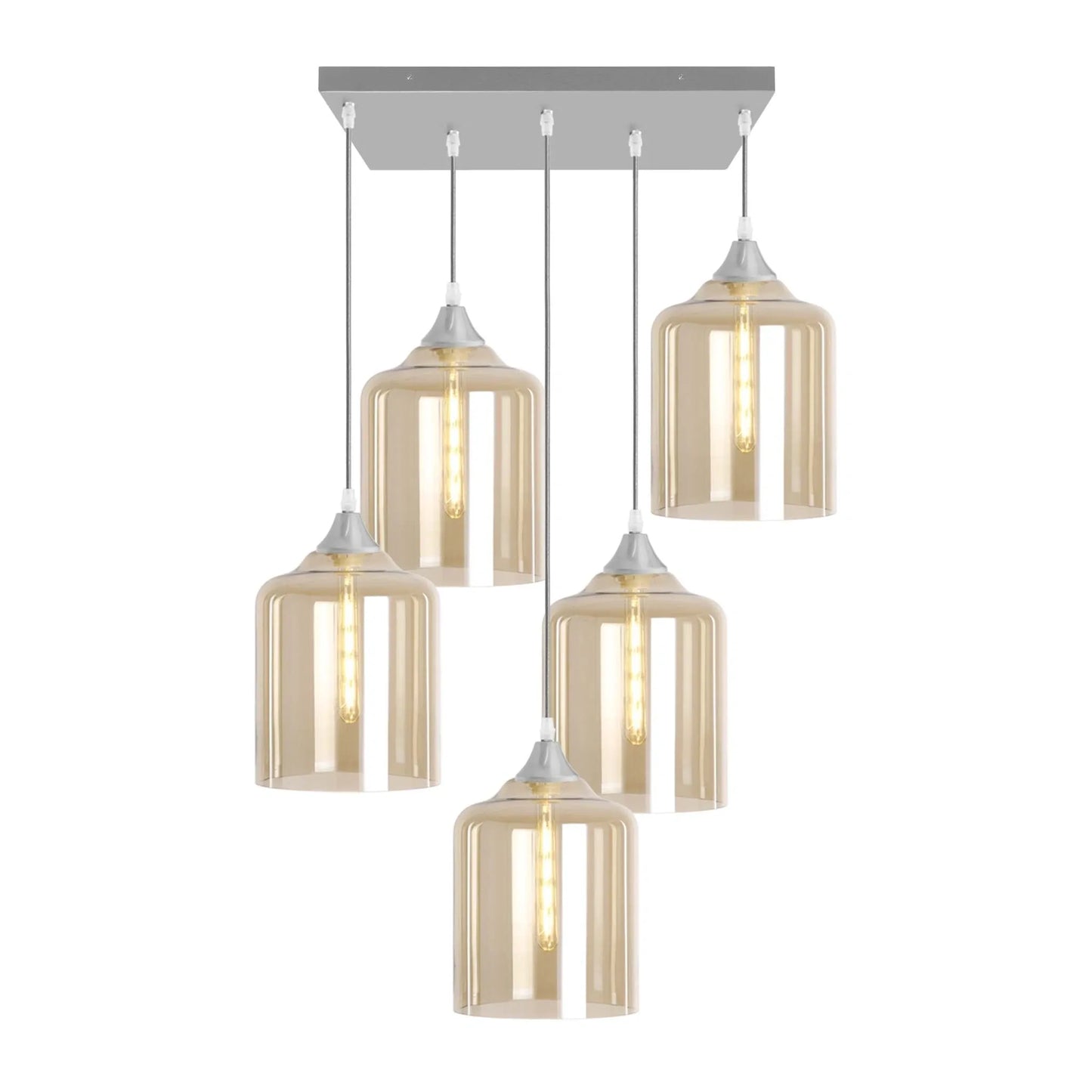Murano 5 Light Silver Pendant with Extra Large Cylinder Shades