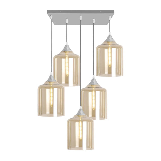 Murano 5 Light Silver Pendant with Extra Large Cylinder Shades