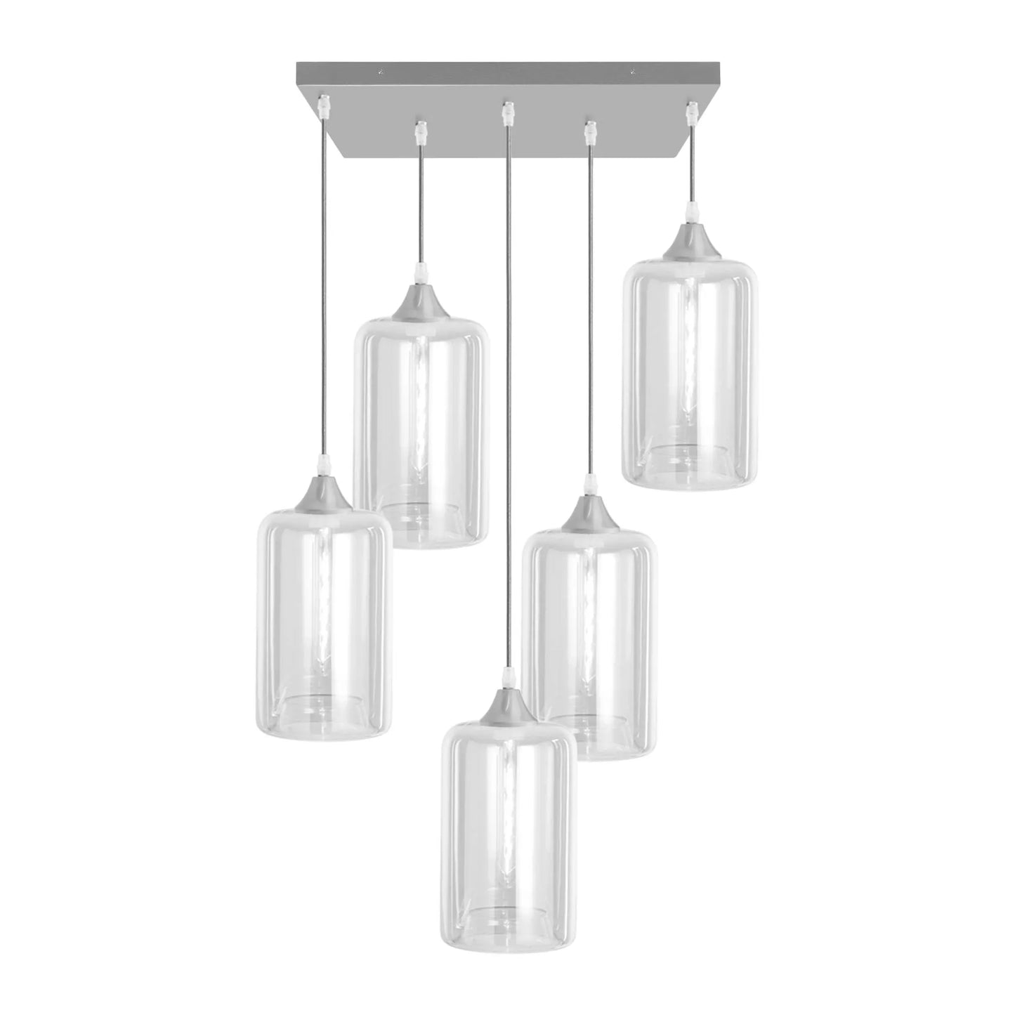 Murano 5 Light Silver Pendant with Cylinder Shades