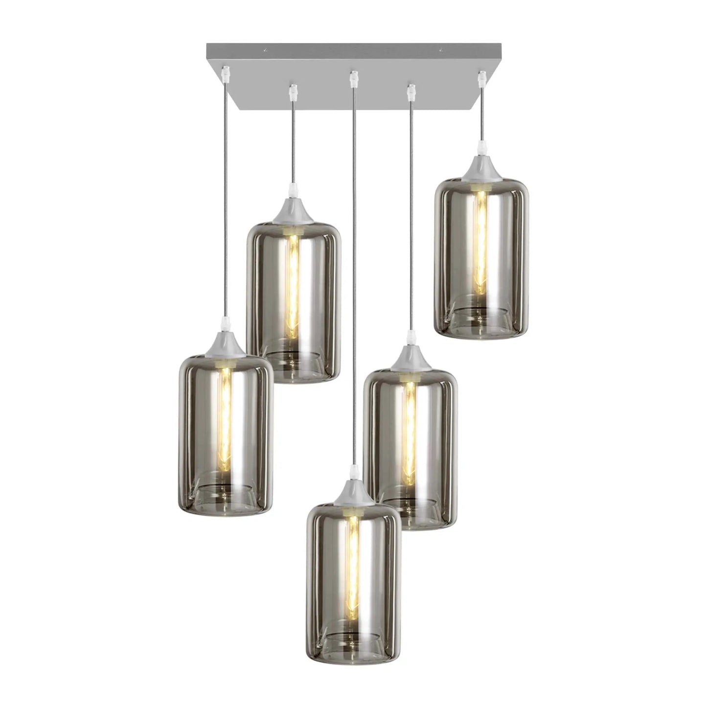 Murano 5 Light Silver Pendant with Cylinder Shades