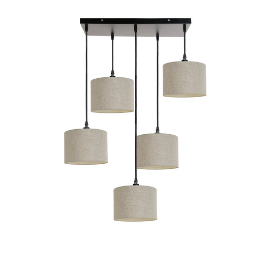 Murano 5 Light Pendant with hand made fabric Shades