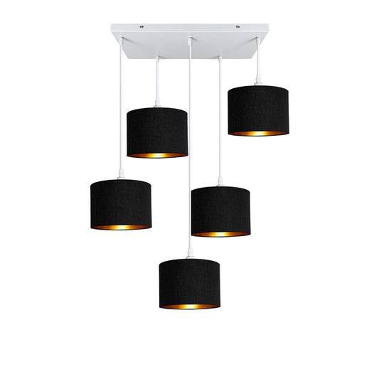 Murano 5 Light Pendant with hand made fabric Shades