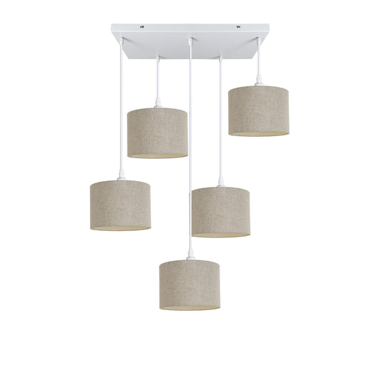 Murano 5 Light Pendant with hand made fabric Shades