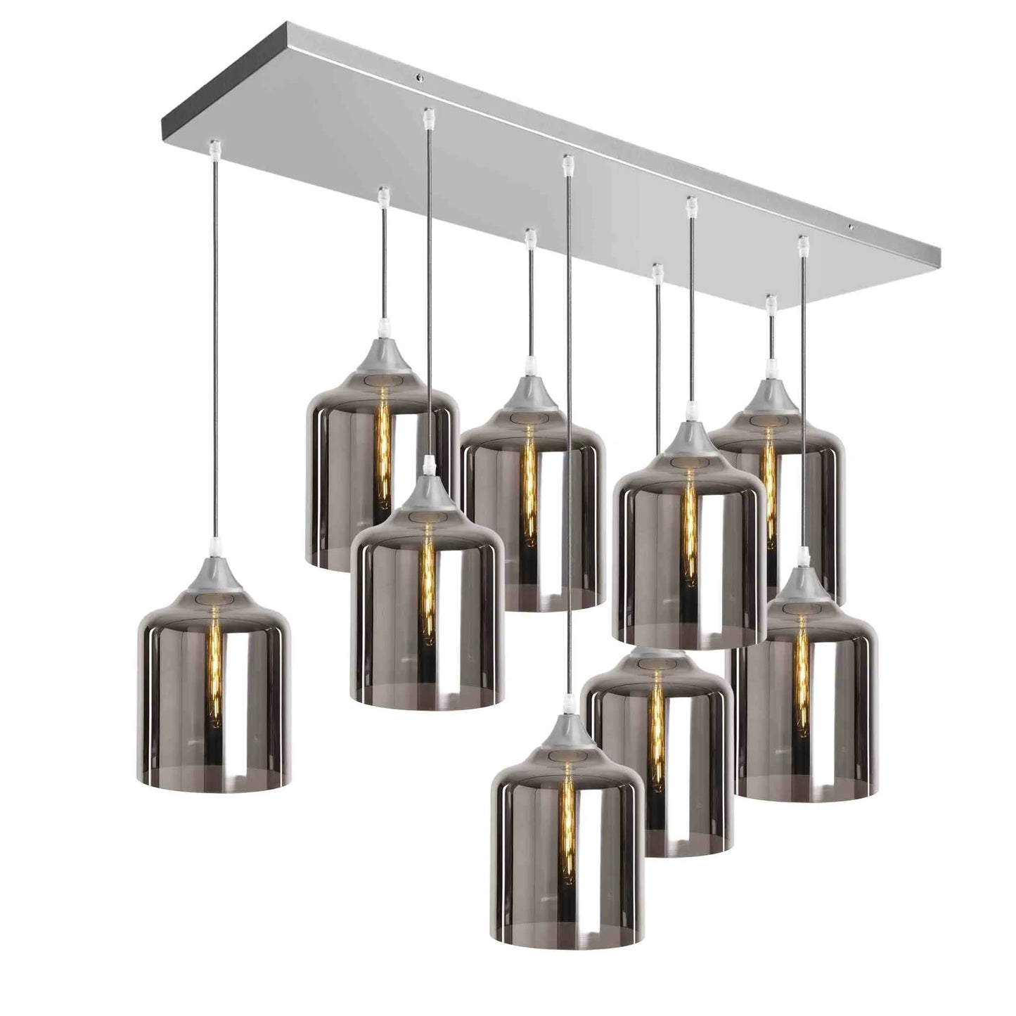 Murano 9 Light Silver Pendant with Extra Large Cylinder Shades