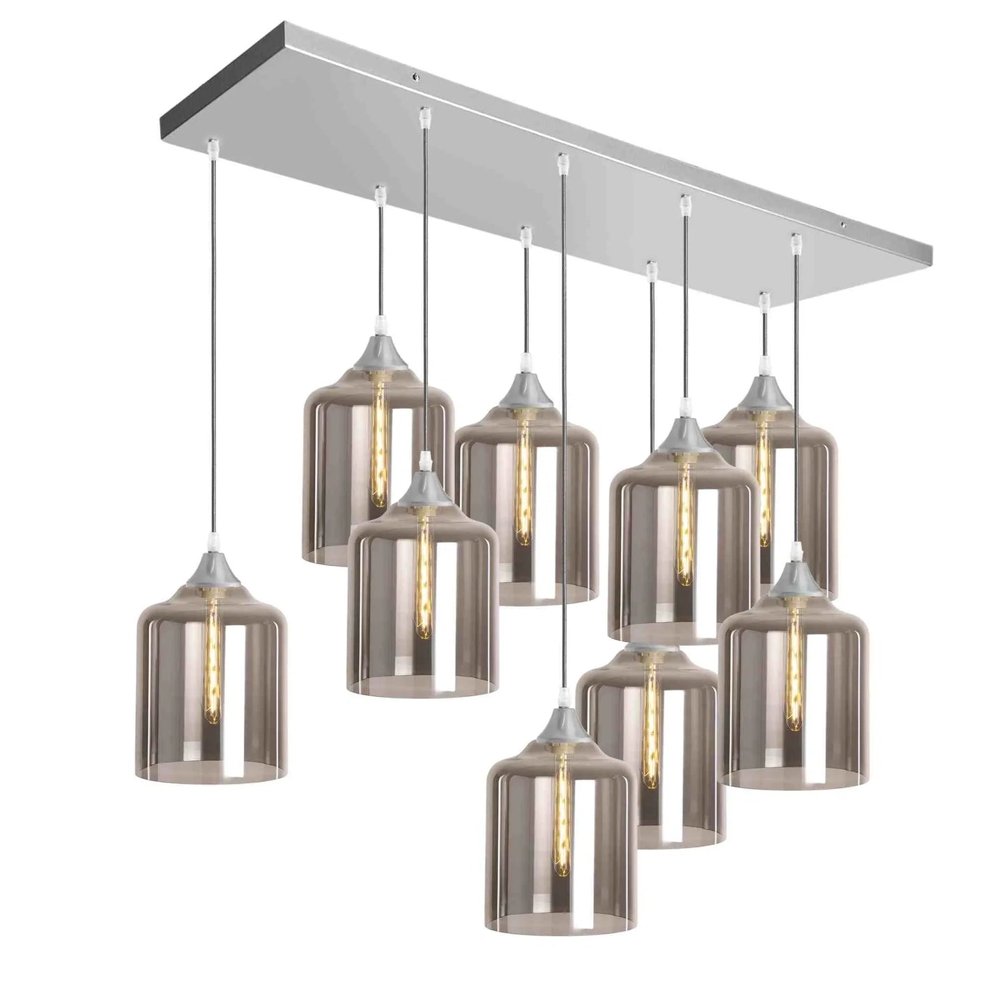 Murano 9 Light Silver Pendant with Extra Large Cylinder Shades