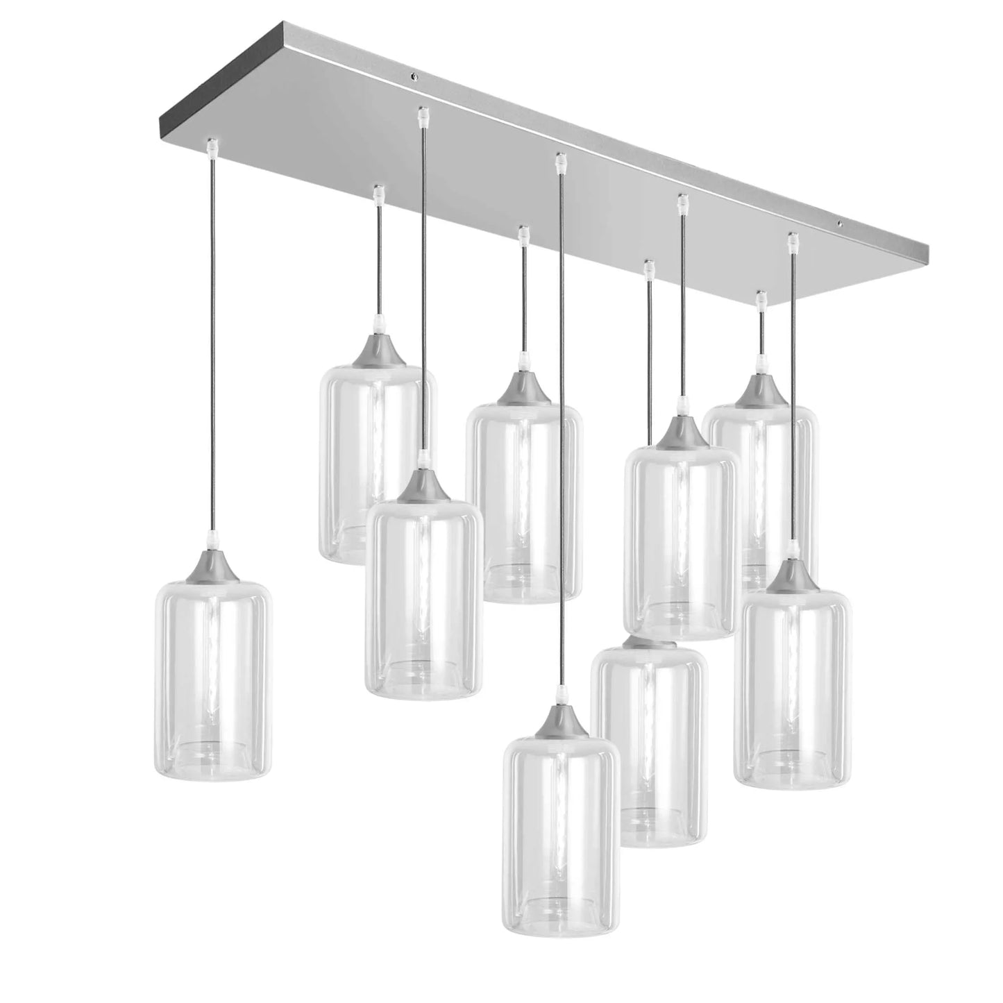 Murano 9 Light Silver Pendant with Cylinder Shades