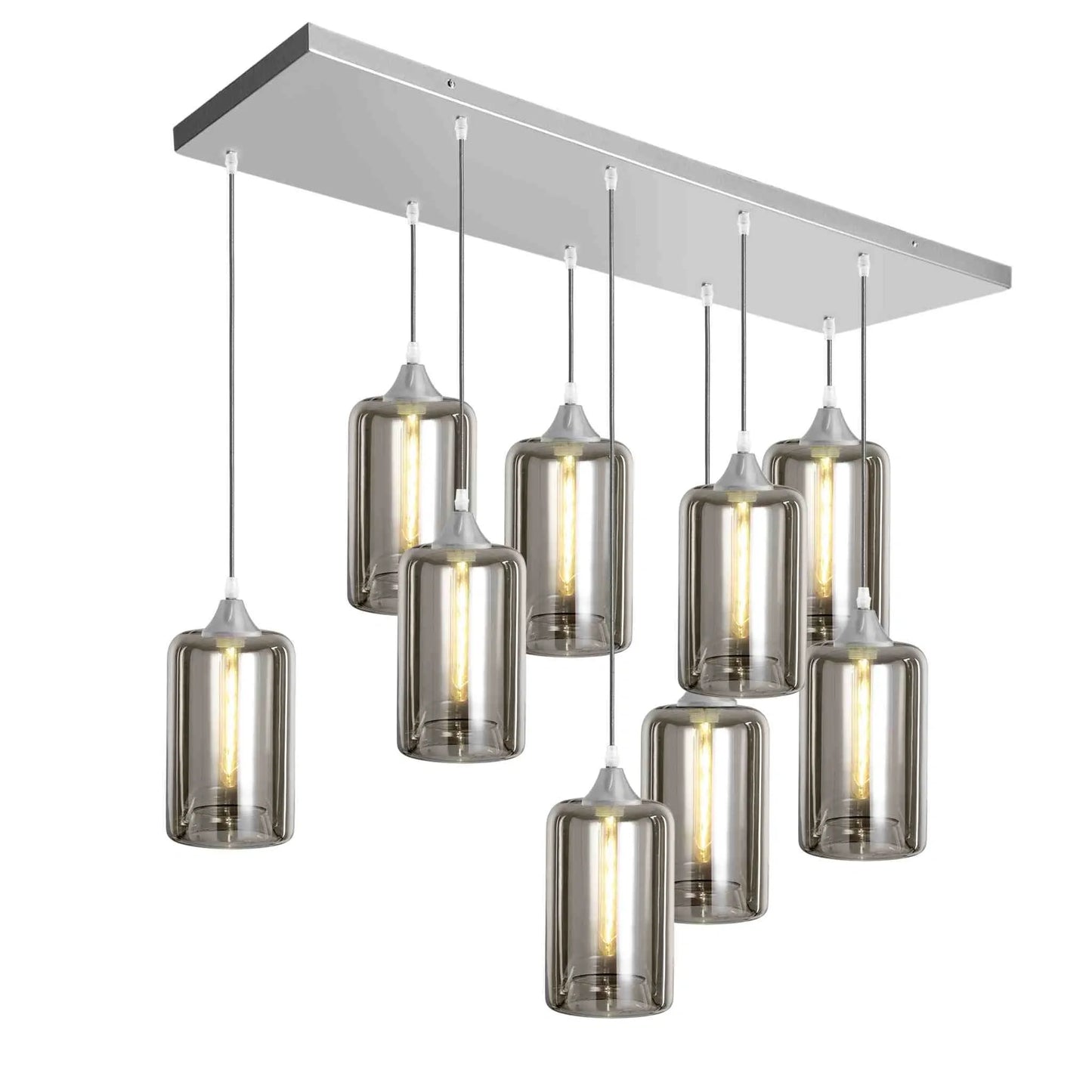 Murano 9 Light Silver Pendant with Cylinder Shades