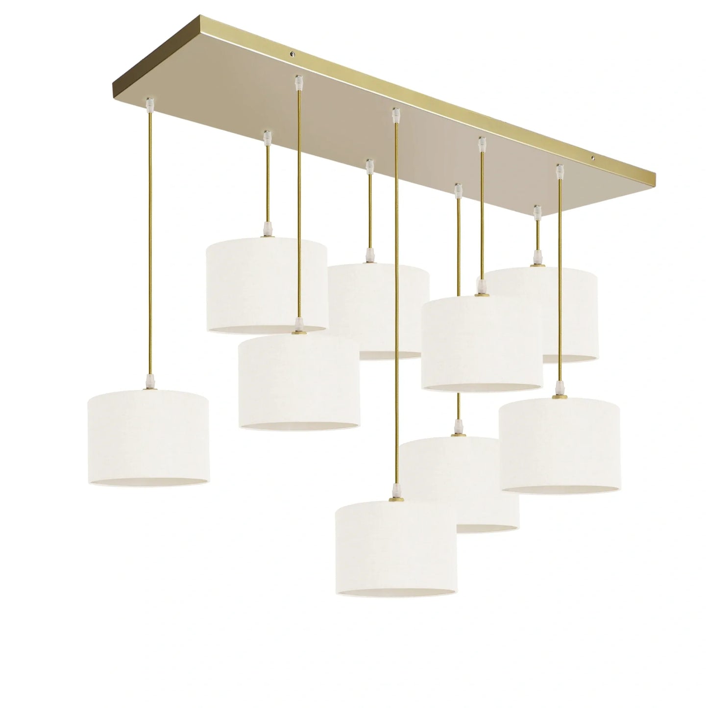 Murano 9 Light Gold with Hand Made Fabric Shades