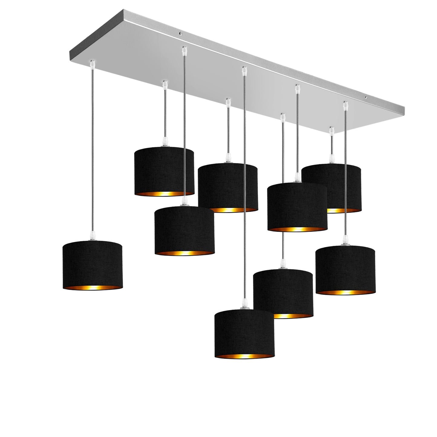 Murano 9 Light Silver with Hand Made fabric Shades