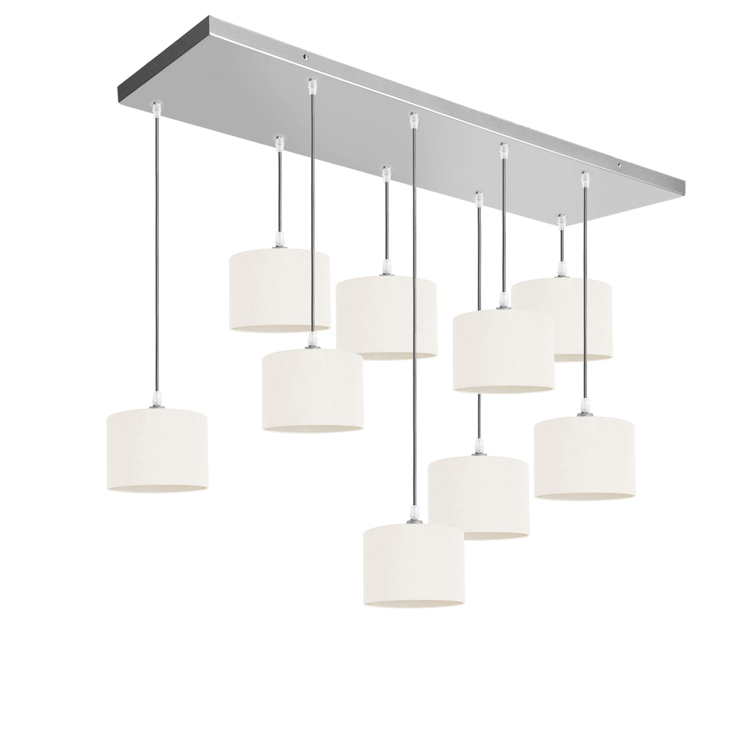Murano 9 Light Silver with Hand Made fabric Shades