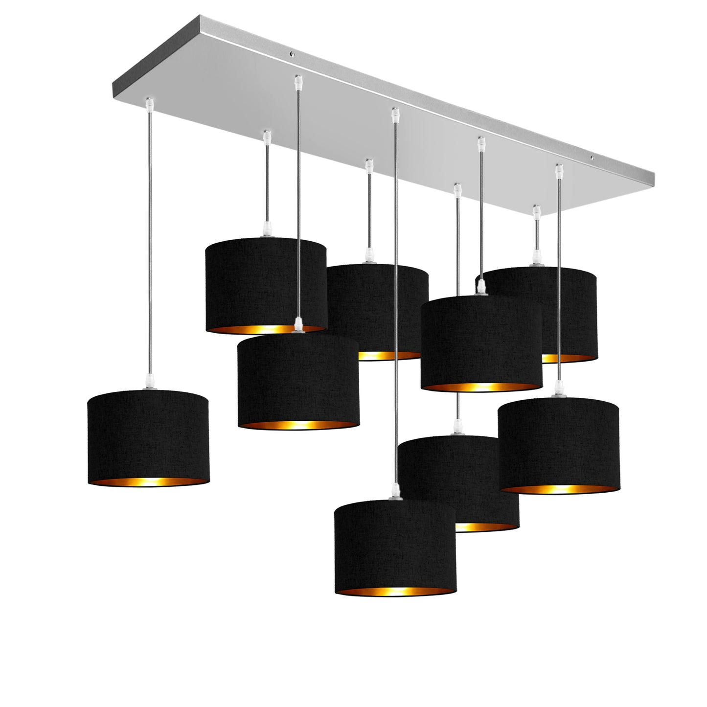 Murano 9 Light Silver with Hand Made Fabric Shades
