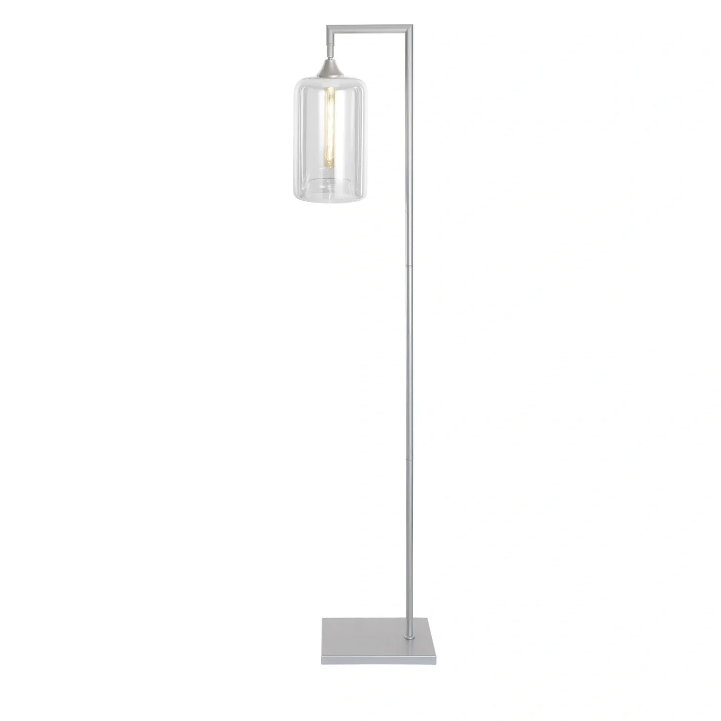 Murano Silver Floor Lamp with Slim Cylinder Glass Shade