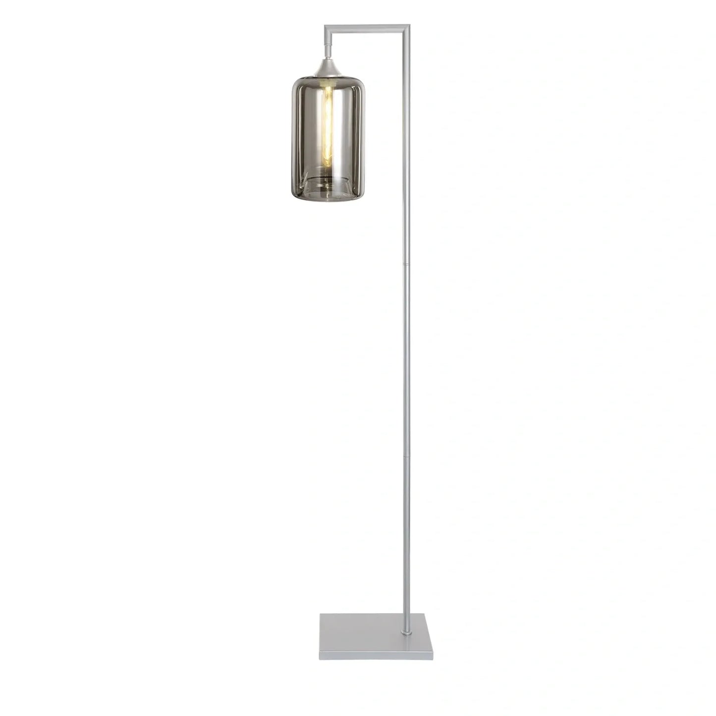 Murano Silver Floor Lamp with Slim Cylinder Glass Shade