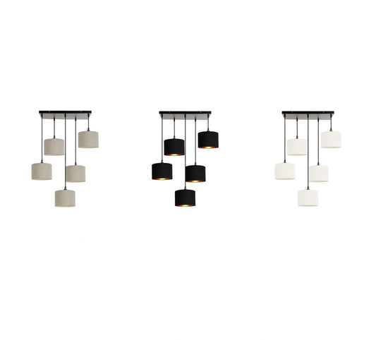 Murano 5 Light Pendant with hand made fabric Shades