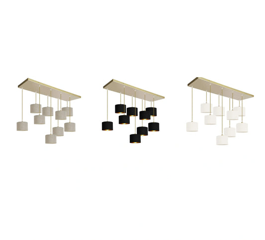 Murano 9 Light Gold with Hand Made fabric Shades