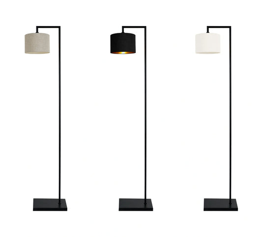 Murano Black Floor Lamp with Woven Small Hand Made fabric Shade