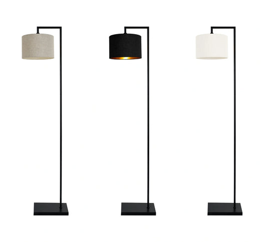 Murano Black Floor Lamp with Woven Large Hand Made fabric Shade