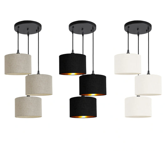 Murano 3 Light Pendant with fabric shades 25cm