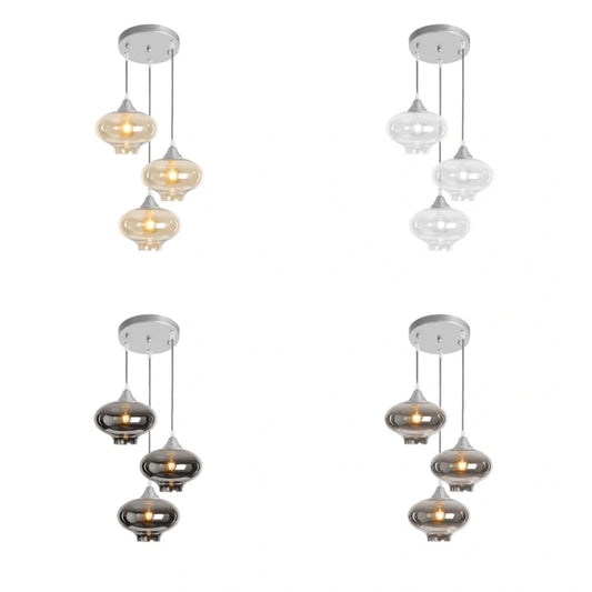 Murano 3 Light Silver Pendant With Teardrop Glass Shades