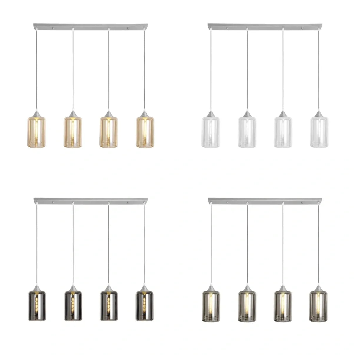 Murano 4 Light Silver Bar with Cylinder Glass shades The Pendant