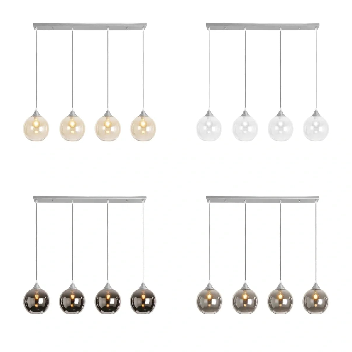 Murano 4 Light Silver Bar with Globe Glass shades