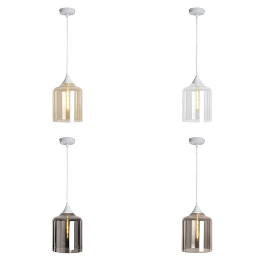 Murano 1 Light White Pendant with Extra Large Cylinder Shade