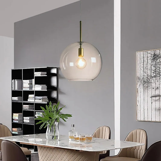 Torcello Gold Pendant with Hand Blown Glass Globe Shade