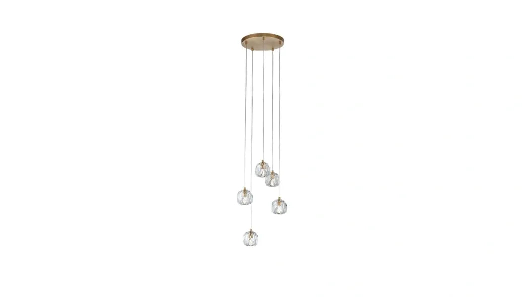 Burano Faceted Crystal 5 Light pendant Satin Brass/Gold