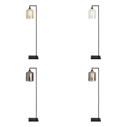 Murano Black Floor Lamp with Large Cylinder Glass Shade