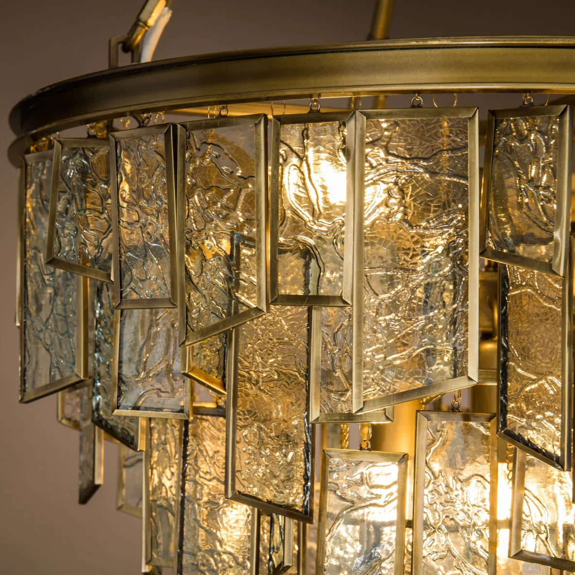 Burano Tiered Textured Glass Pendant Brass/Gold Large
